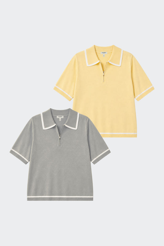 Women's Layan Zip Knit Polo Set – 2 Pack (Grey & Butter Yellow)